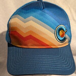 Yocolorado Adult Fit hat with Mountain lines & C logo Orange/Blue Adjustable